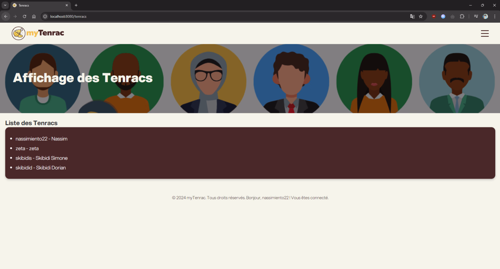 Page d'affichage de tous les membres de l'association