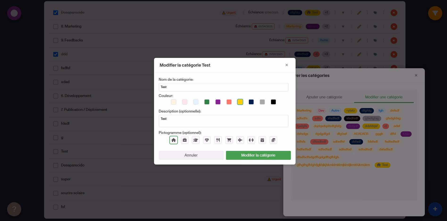 Détails d'une tâche avec categories