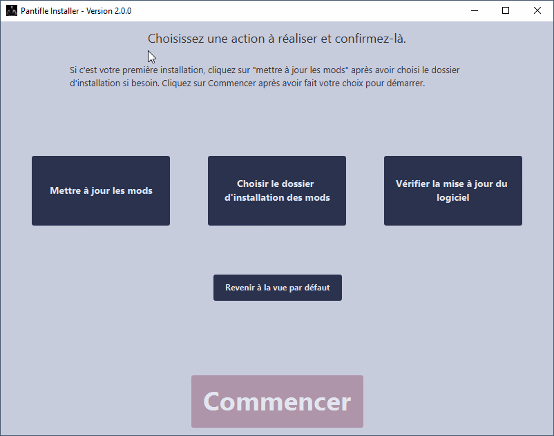 Le mode simple de l'application