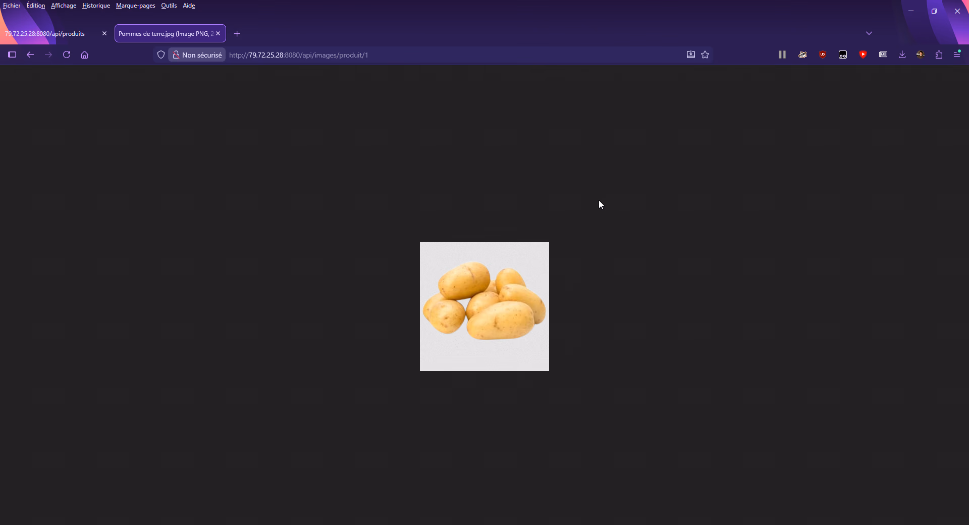 Appel GET de l'image des pommes de terre